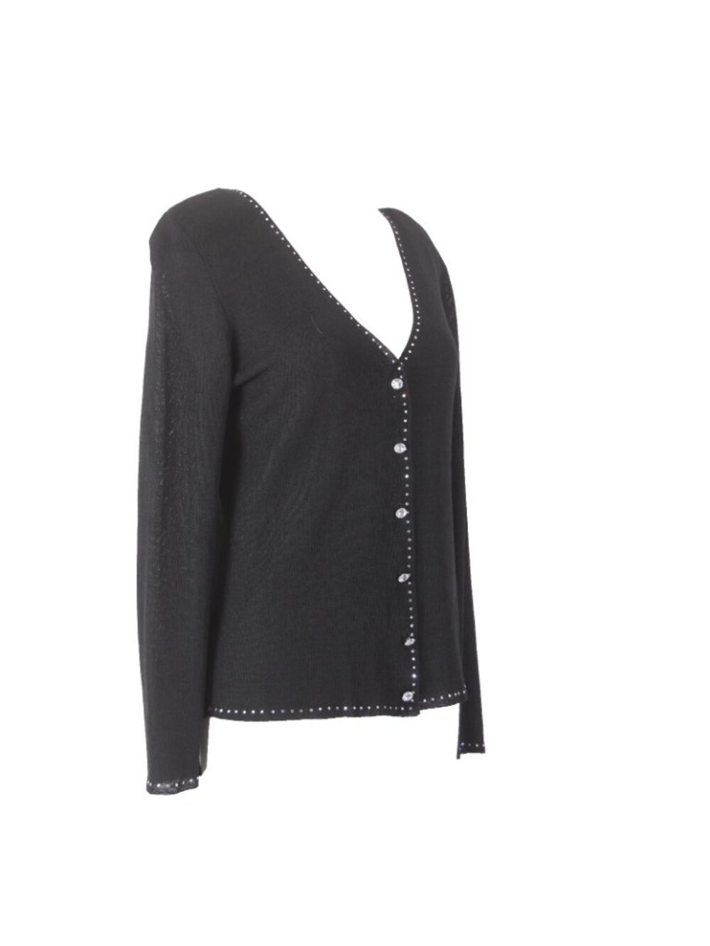 Dana Buchman Cardigan Sweater Sz S Black Rhinestones Rayon Nylon Sweater - Picture 3 of 9